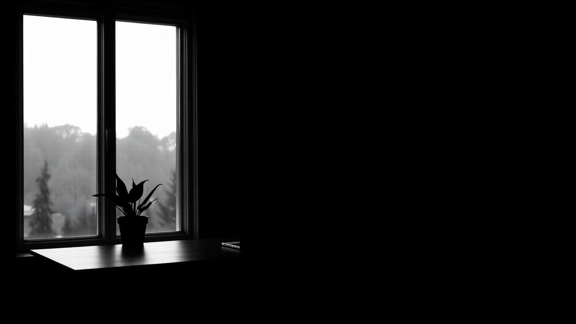 A quiet room with a desk beside a tall window